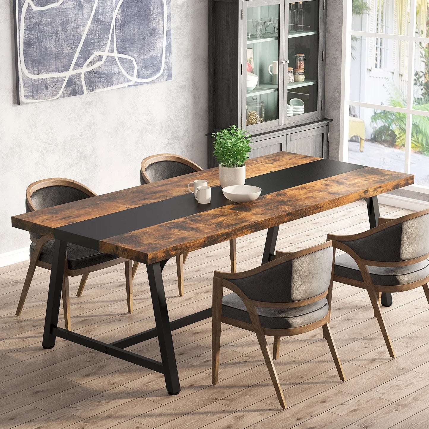 Tribesigns Dining Table for 8 People, 70.87" Rectangular Wood Kitchen Table