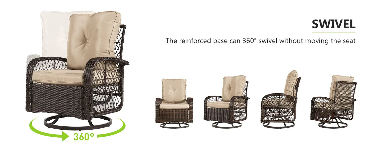 3 Pieces Patio Set Wicker Rattan Swivel Rocker Chairs Set of 2 with Small Side Table Patio Bistro Set with Rocking Chairs