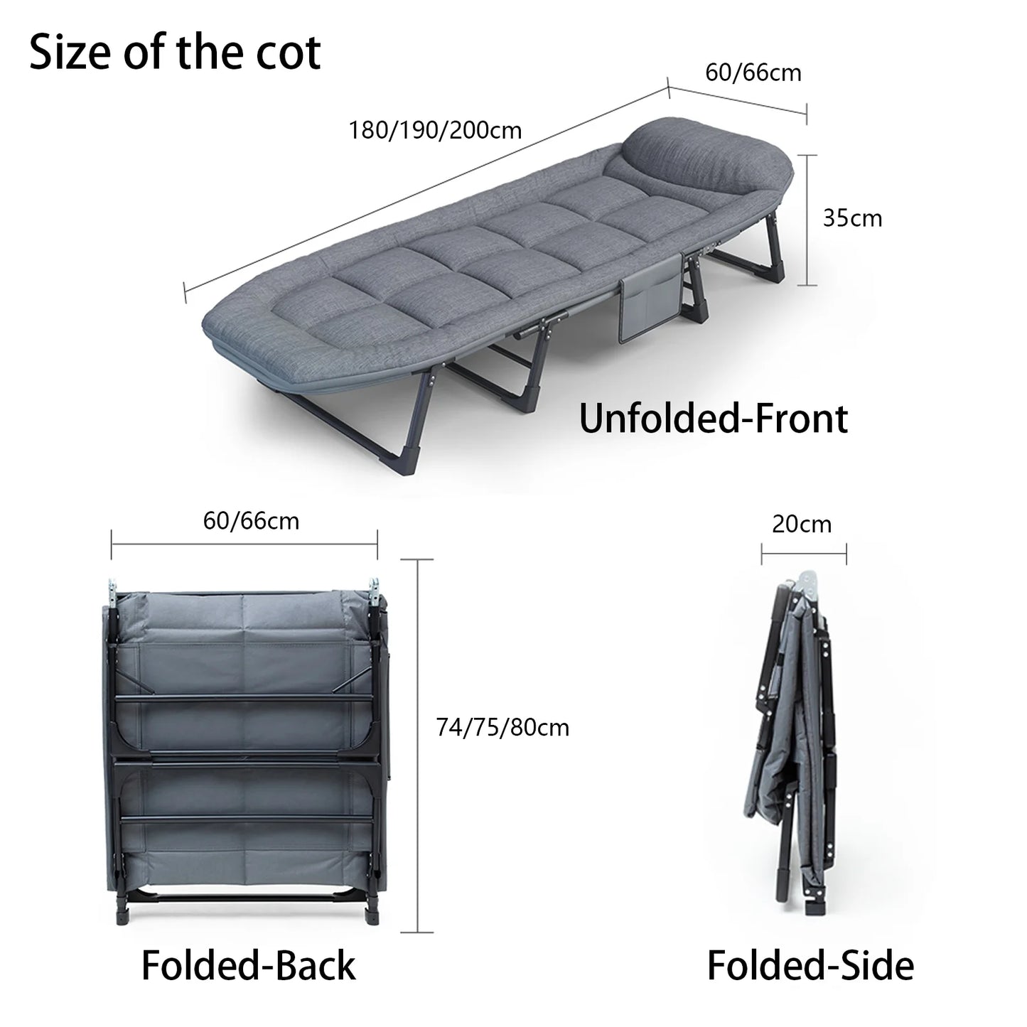 Cot with Mattress for Adults,Portable & Folding Cots for Sleeping with Pillow Heavy Duty Outdoor Bed for Camping, Grey