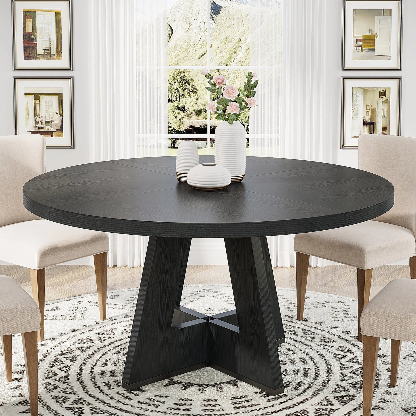 Tribesigns Round Dining Table for 4, 47 Inch Farmhouse Kitchen Table Small Dinner Table Kitchen Dinning Table for Dining Room