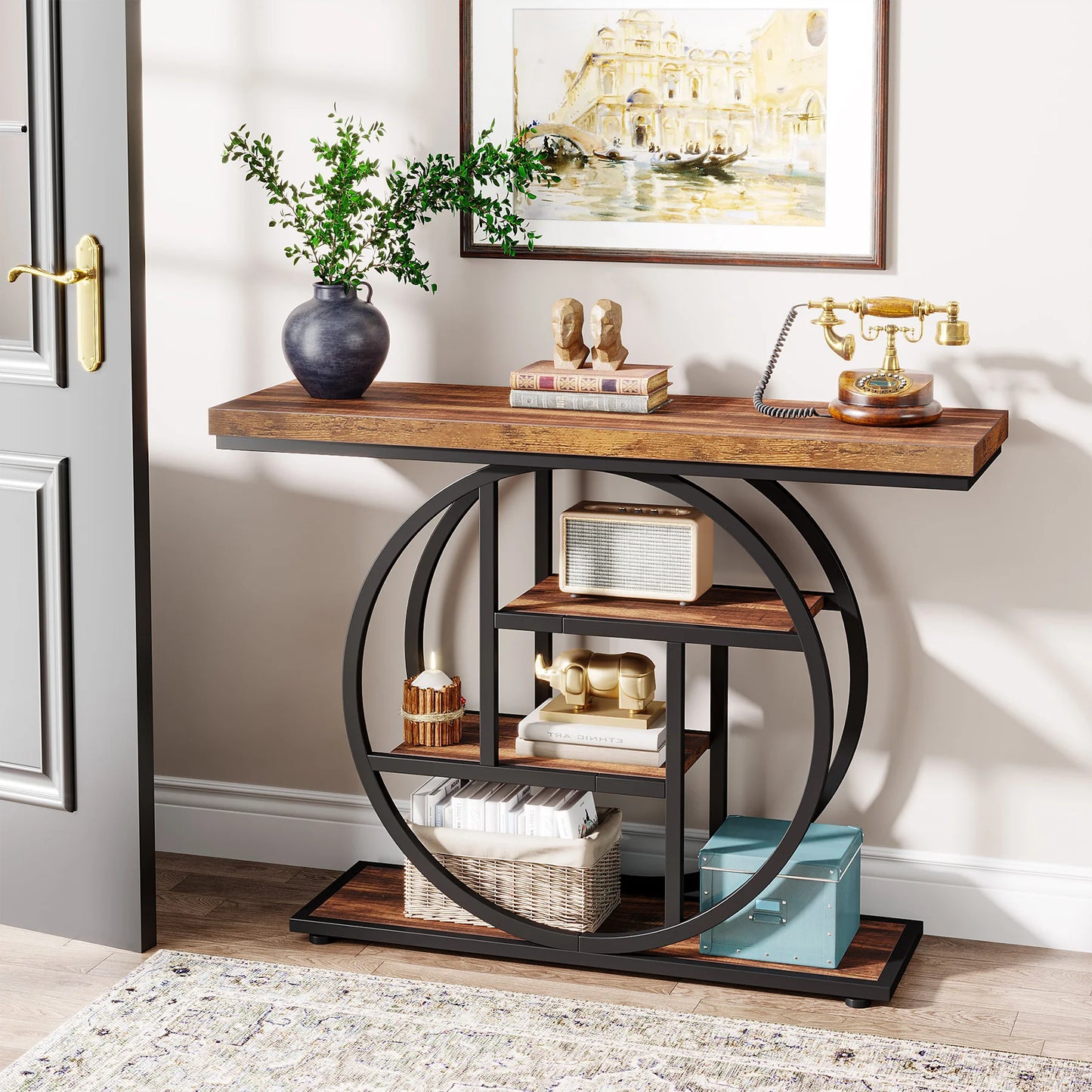 Console Table, 4-Tier Entryway Table, 41.3-Inch Industrial Sofa Table for Living Room, Foyer Hallway Table for Entrance