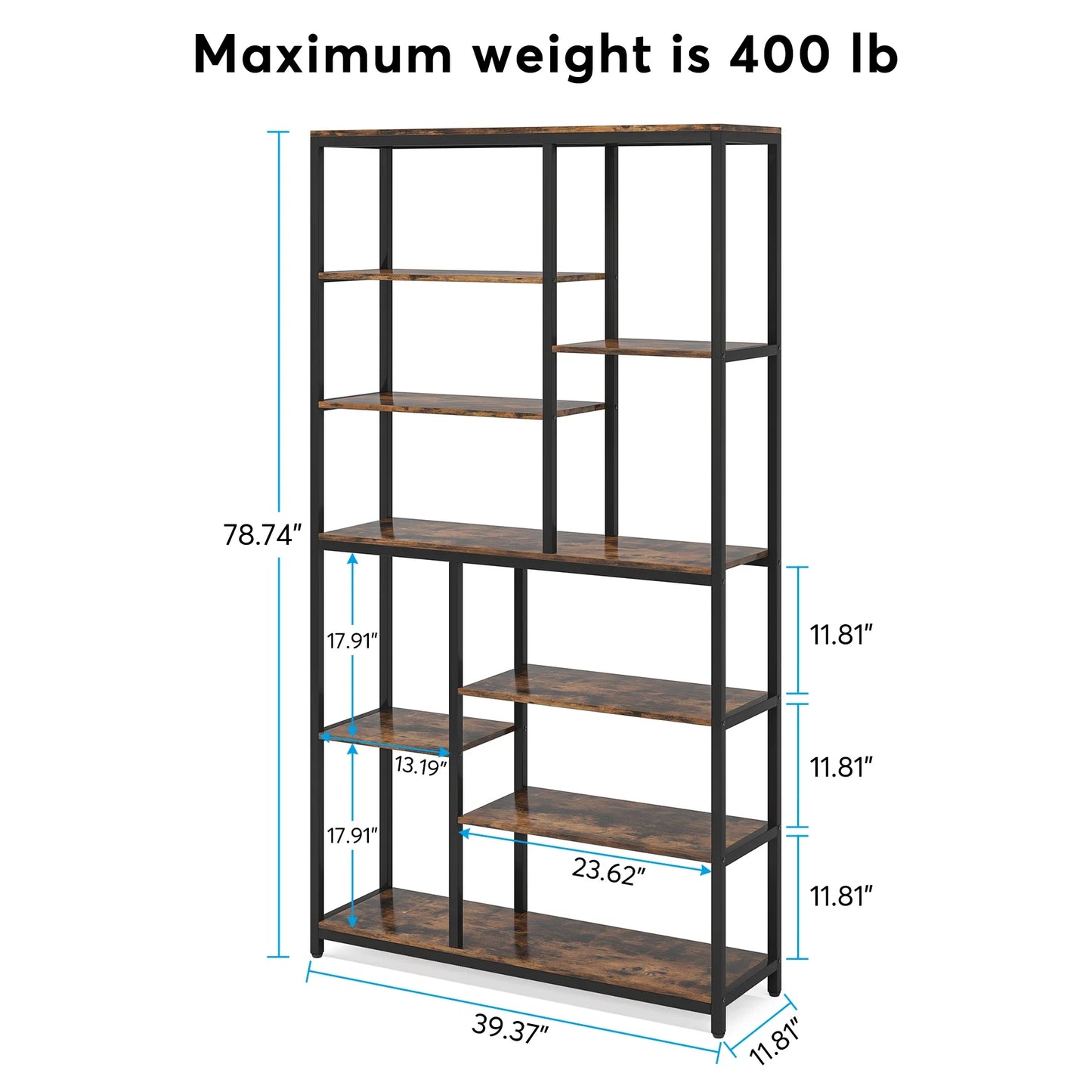 Tribesigns 79 Inches Bookcase with Open Shelves, 9-Tier Industrial Bookshelf, 10 Cubes Etagere Storage Shelves Display Shelf