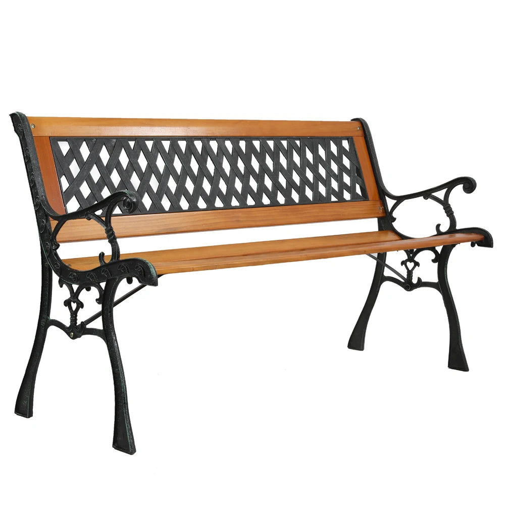 Grid flat backrest iron wood bench