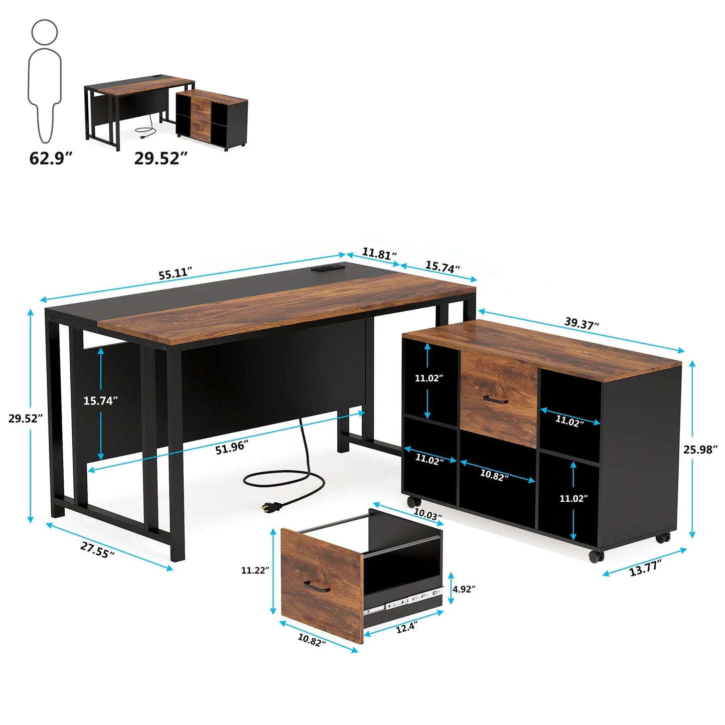 Tribesigns L-Shaped Computer Desk with Power Outlet and Drawer Cabinet with 40 inch Lateral File Cabinet