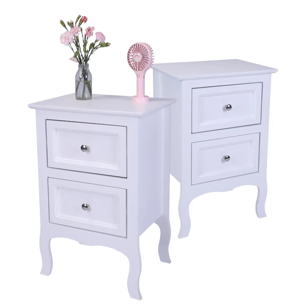 2pcs Country Style Nightstand 2-Tier Night Tables Large Size Bedside Table End Table White/Grey/Brown[US-W]