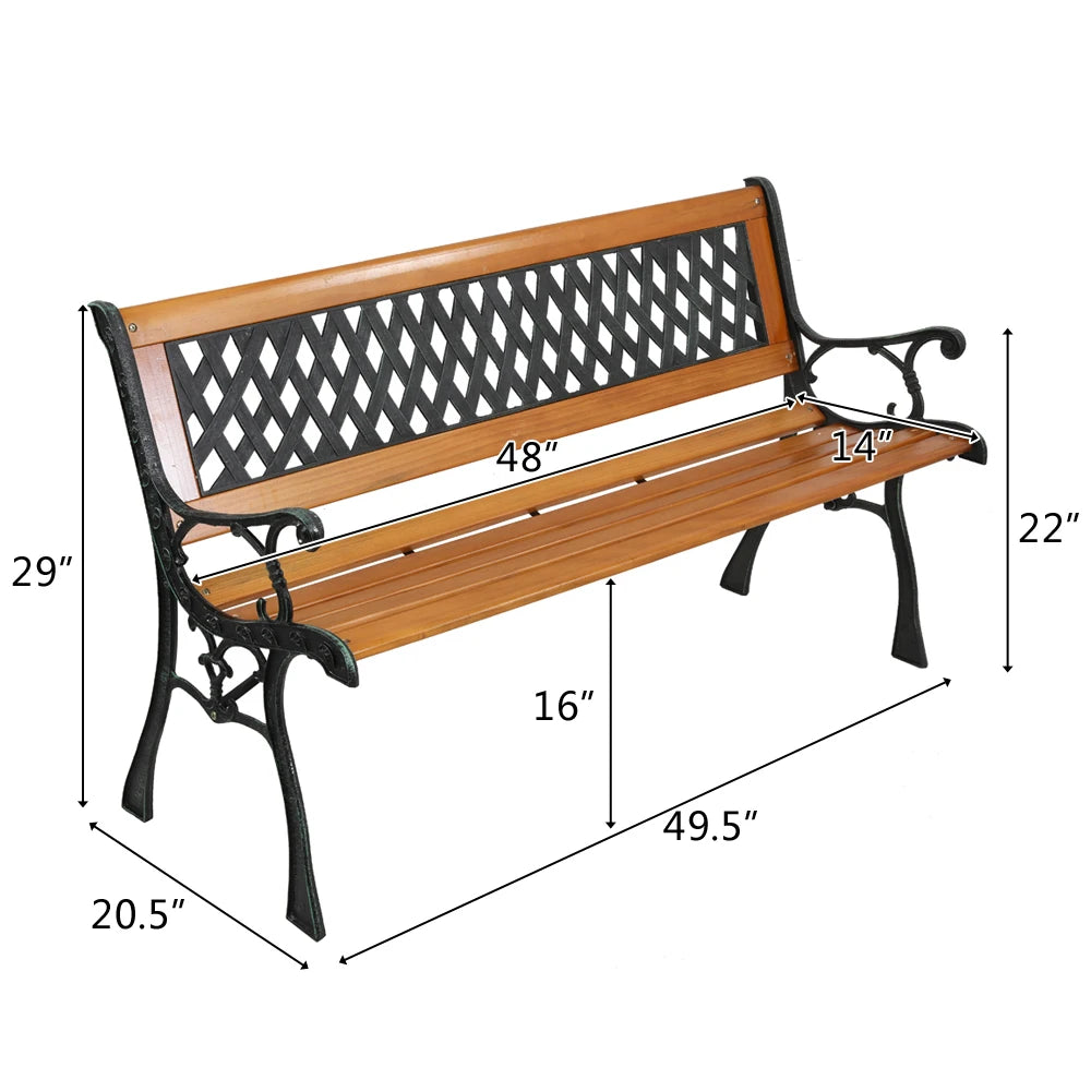 Grid flat backrest iron wood bench