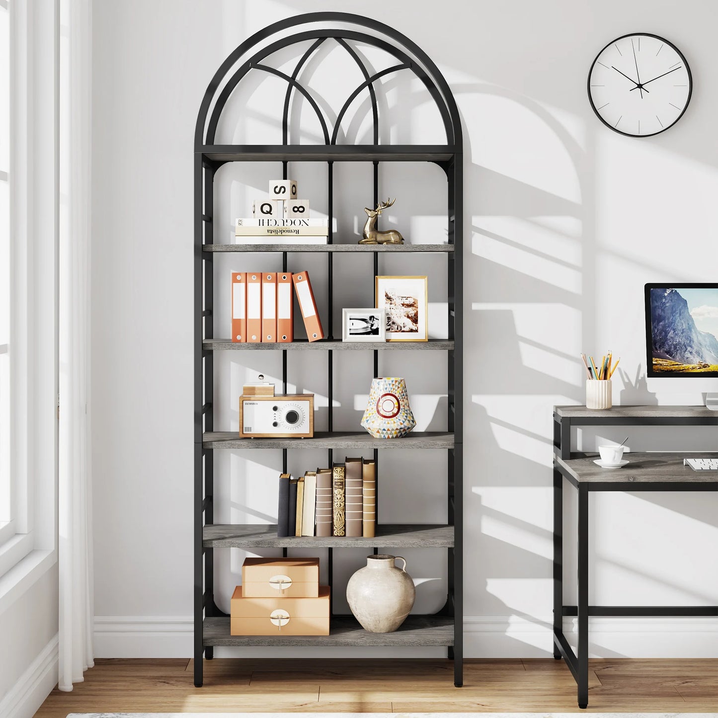 Tribesigns Bookshelf, 6-Tier Tall Arched Bookshelves, 78.7" Industrial Metal Open Bookcase and Bookshelves