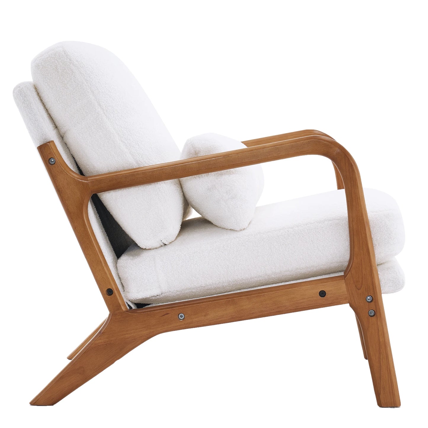 6 Colors Oak Armrest Upholstered Single Lounge Chair Indoor Lounge Chair Off-White[US-W]