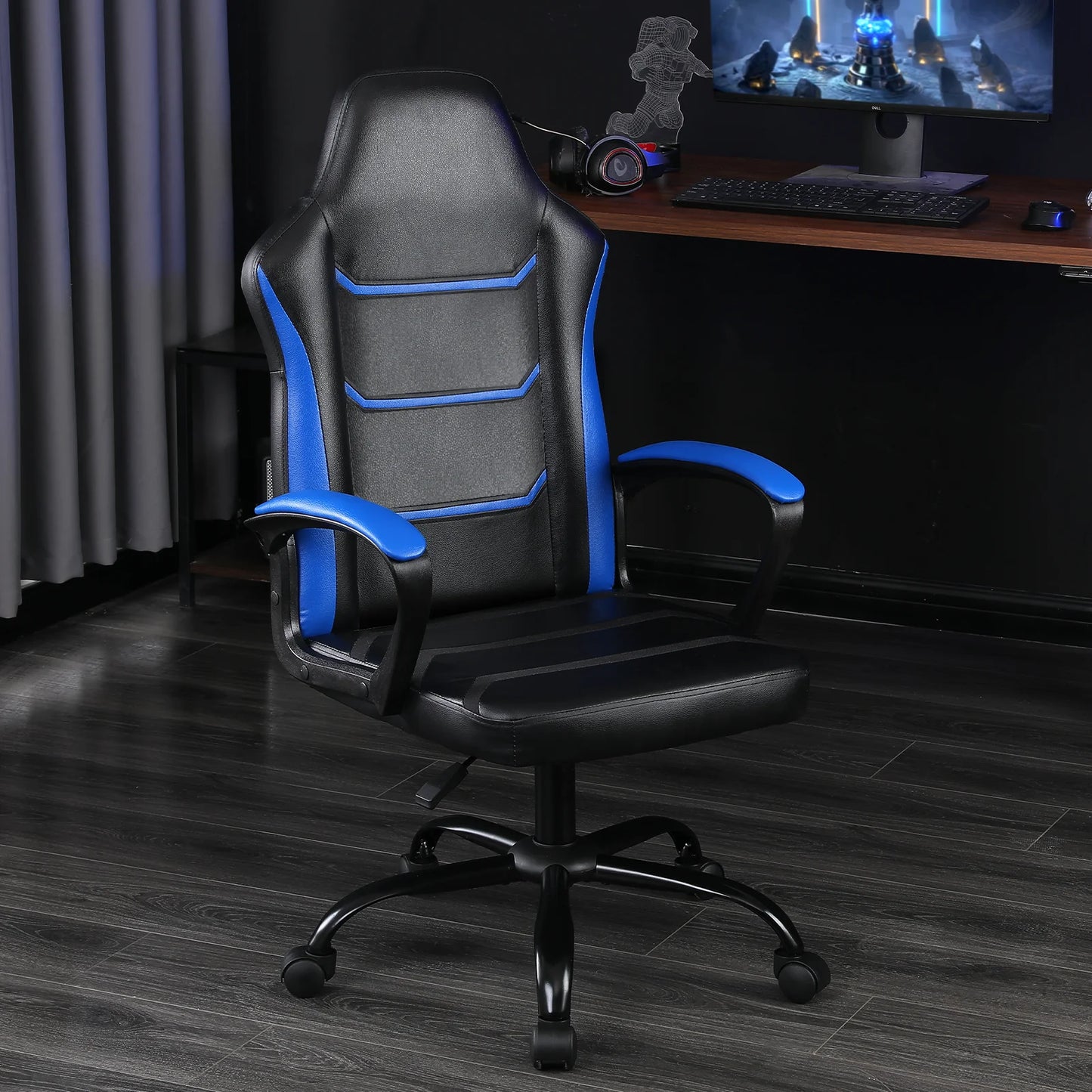 Video Gaming Computer Chair, Office Chair Desk Chair with Arms, Adjustable Height Swivel PU Leather Executive with Wheels for Ad