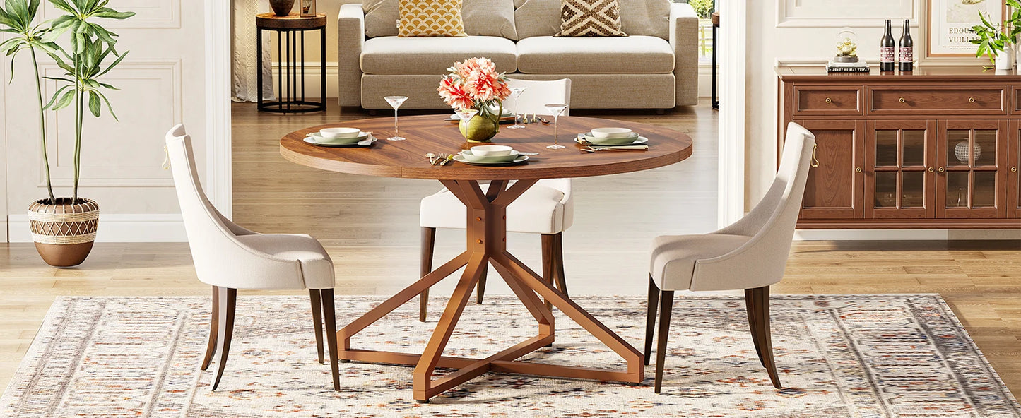 Tribesigns Round Dining Table for 4-6 People, 47-Inch Circle Kitchen Table Dining Room Table with Metal Pedestal Base