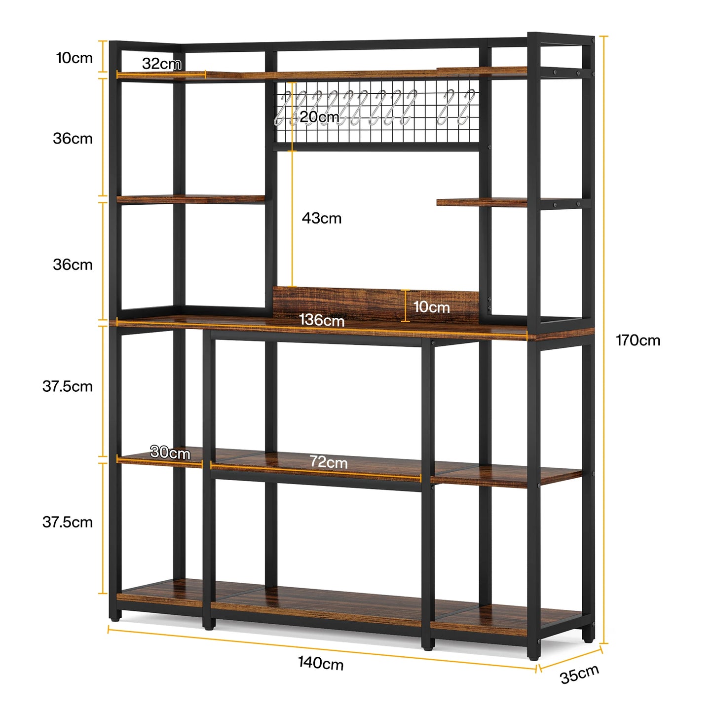 Tribesigns Large Bakers Rack, 55" Wide Kitchen Hutch Cabinet Microwave Stand with 11 Hooks, 5-Tier Baker’s Rack Kitchen Shelf