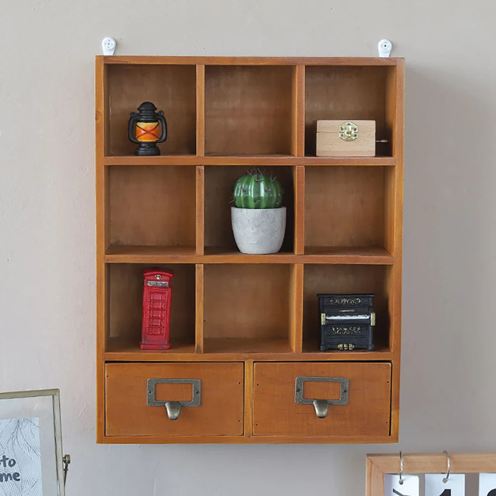 9-Cube 2 Drawers Pine Storage Organizer Display Cubby-style Shelf Brown