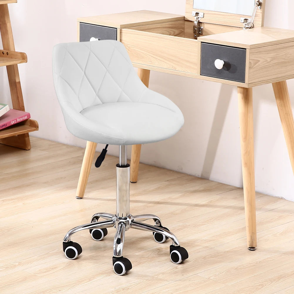 KKTONER Mid Back PU Leather Height Adjustable Swivel Modern Task Chair Computer Office Home Vanity Chair with Wheels (White)