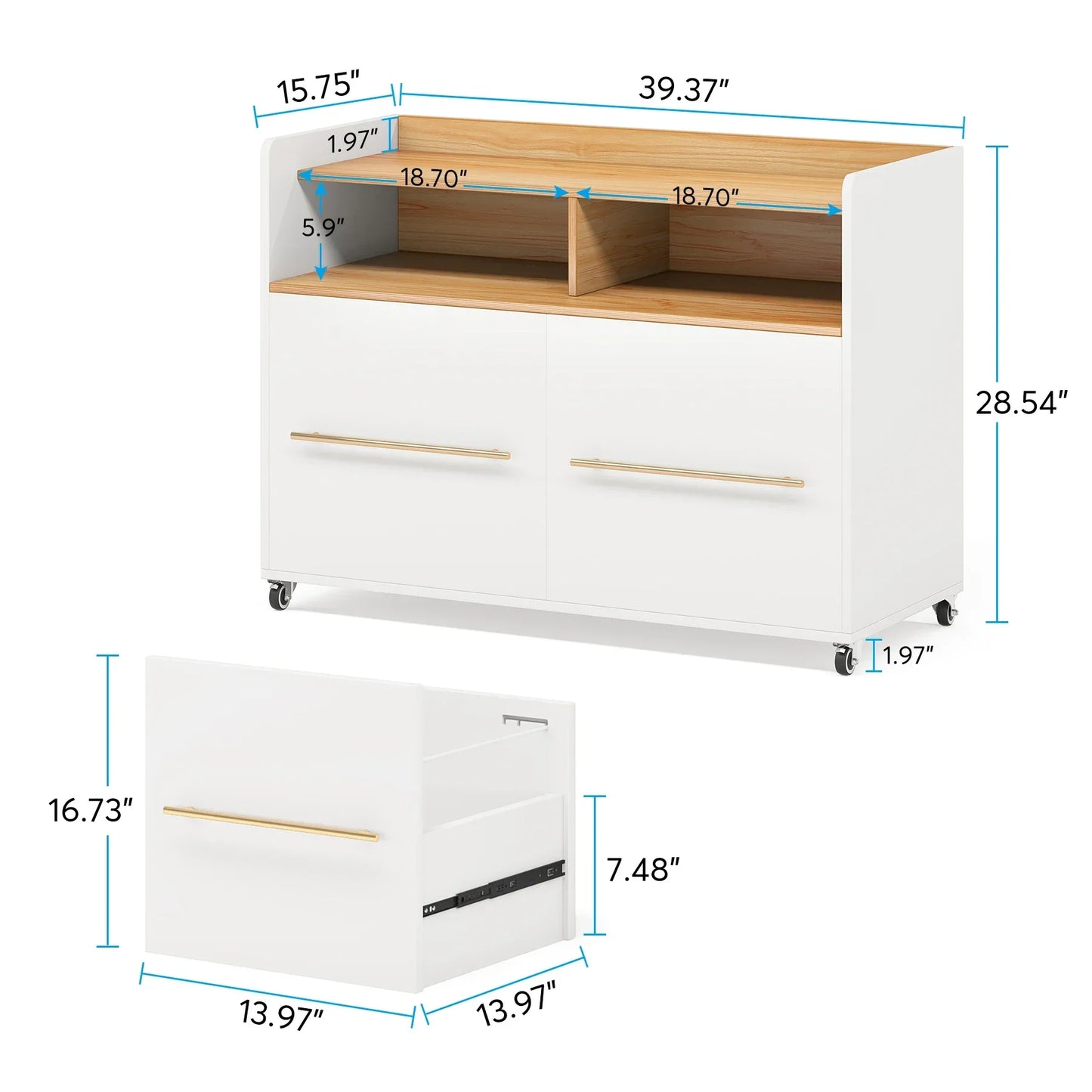 Tribesigns 2-Drawer File Cabinet Mobile Lateral Filing Cabinet for A4/Letter Size, Office File Storage Cabinet, Printer Stand