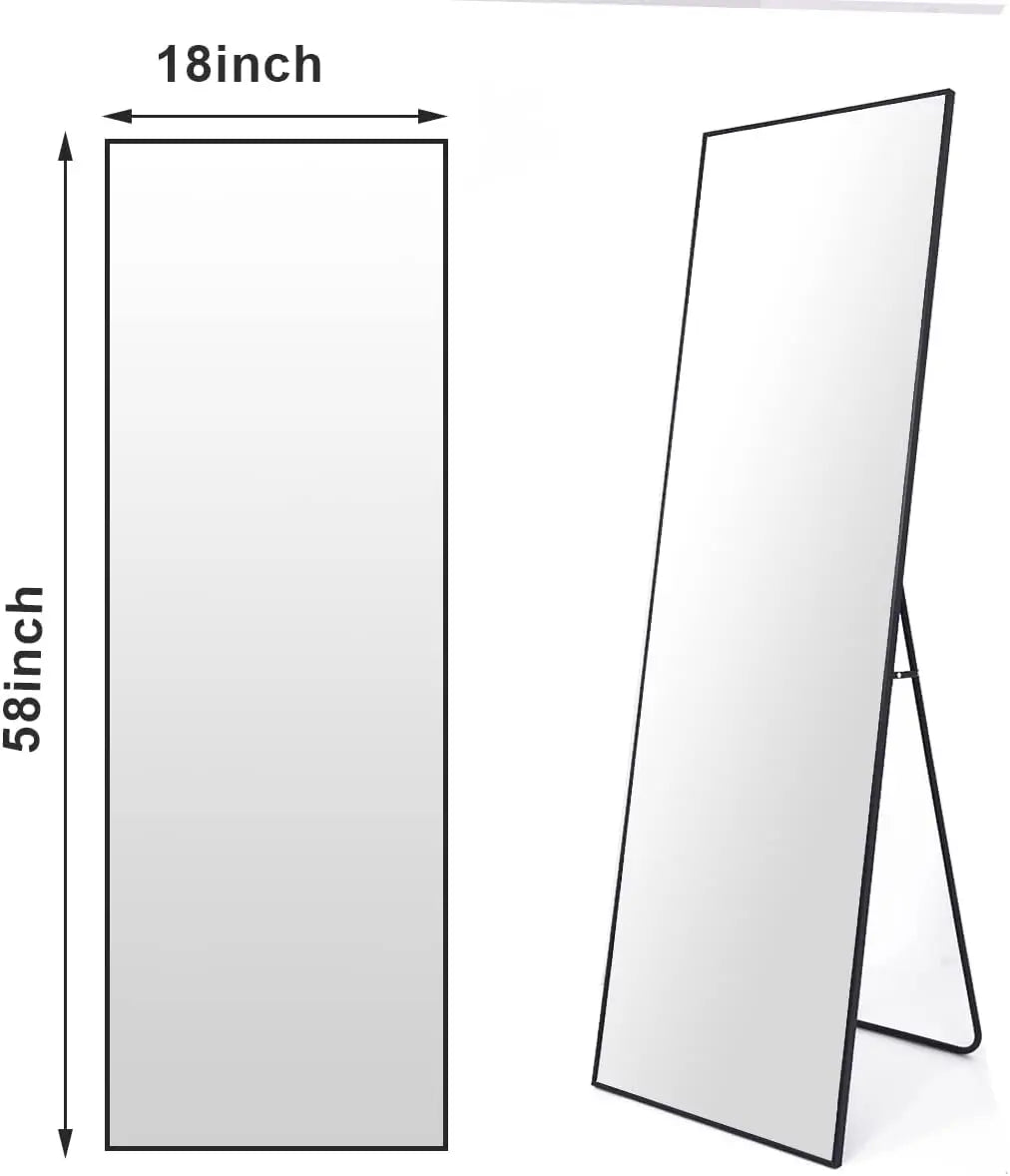 Floor Mirror Full Length - 58"x18" Rectangle Floor Mirrors Aluminum Frame Free-Standing Wall & Leaning