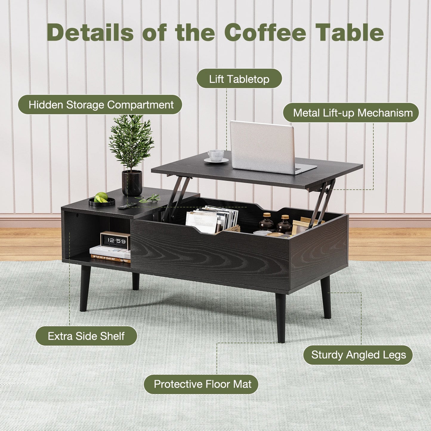 JHK Lift Top Coffee Tables 39.37"x19.7" Wood Dining Tables For Living Room With Adjustable Storage Shelf Easy To Lift Or Lower