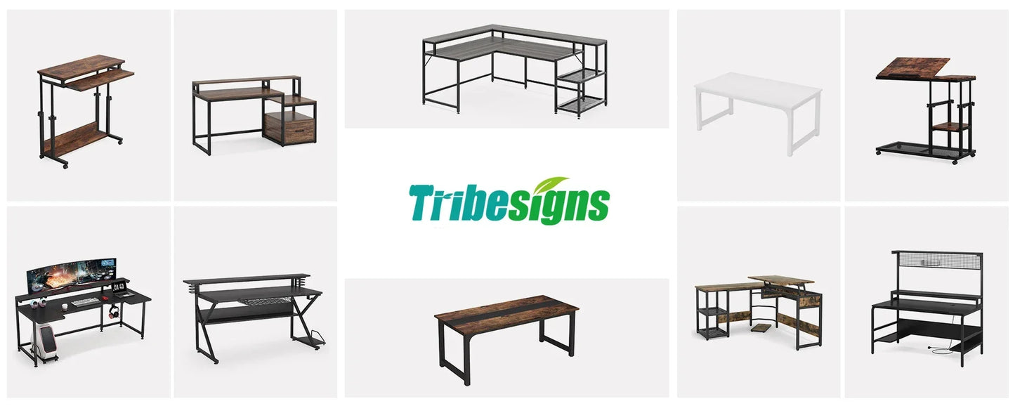 Tribesigns 69 Inch L Shaped Desk with Monitor Stand Large Reversible Corner Desk with Storage Shelf Industrial Computer Table