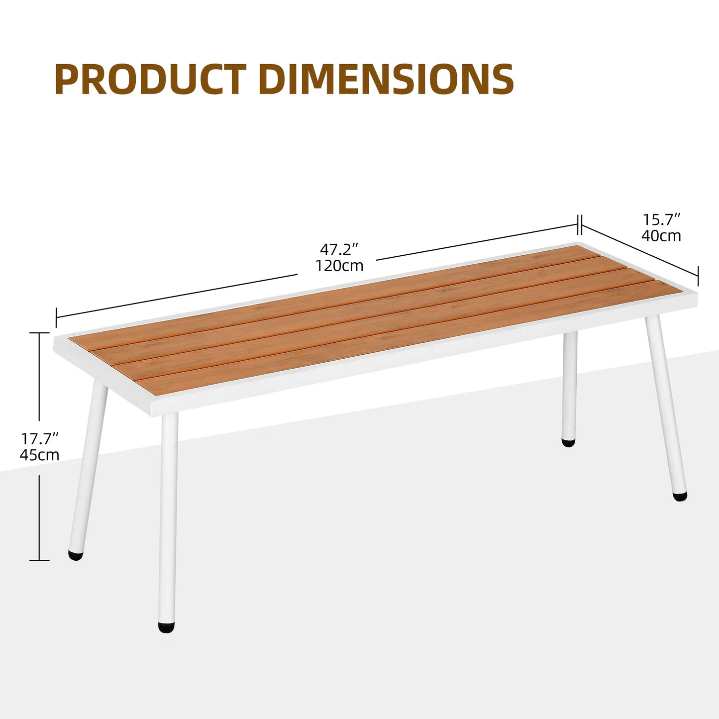 47" Outdoor Faux Wood Dining Bench Backless Chair Seat Slat Garden Patio Balcony