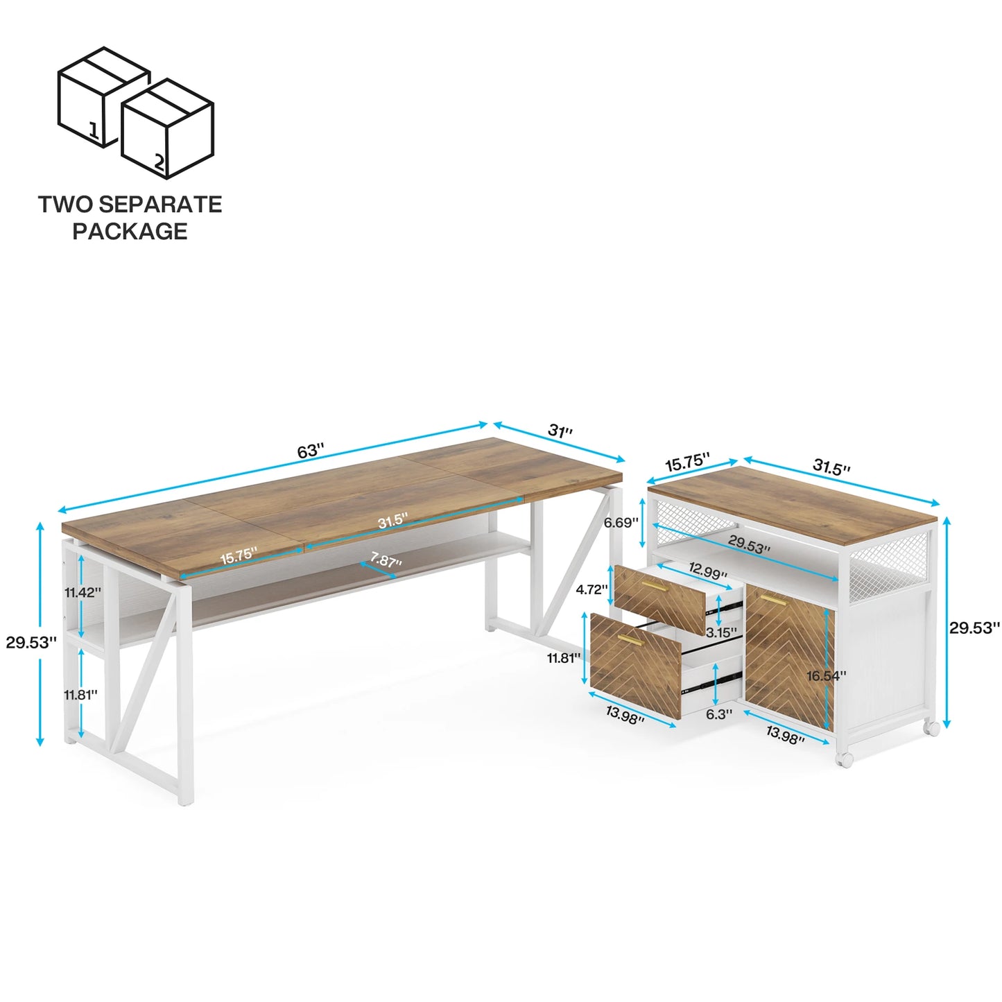 Tribesigns 63 inches Computer Desk with Bottom Stoage Shelf Home Office Desk Writing Table for Workstation,Dark Walnut + Steel L