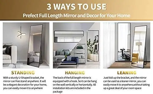 Full Length Mirror 64"x21", Standing Hanging or Leaning Against Wall Floor Mirrors Body Dressing Wall-Mounted