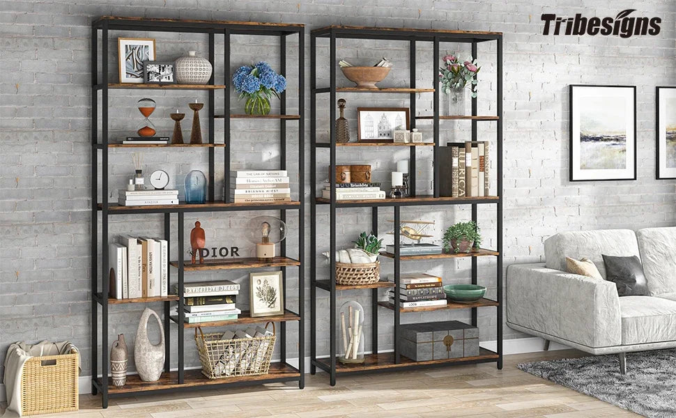 Tribesigns 79 Inches Bookcase with Open Shelves, 9-Tier Industrial Bookshelf, 10 Cubes Etagere Storage Shelves Display Shelf