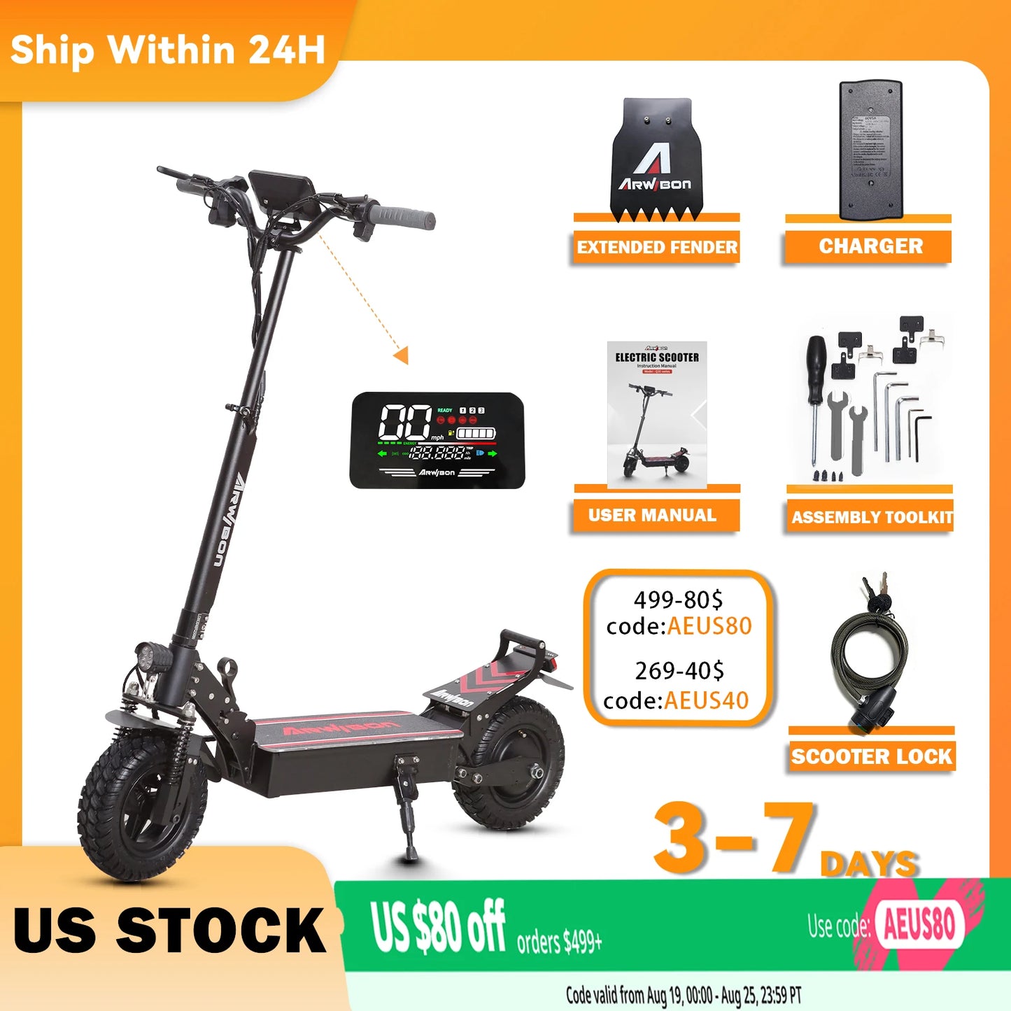 Arwibon Q30 Adult Electric Scooter 2500W Motor Top Speed 38 MPH, 48V16AH, 11 Inch Off-Road Tires Sport Commuter Folding EScooter