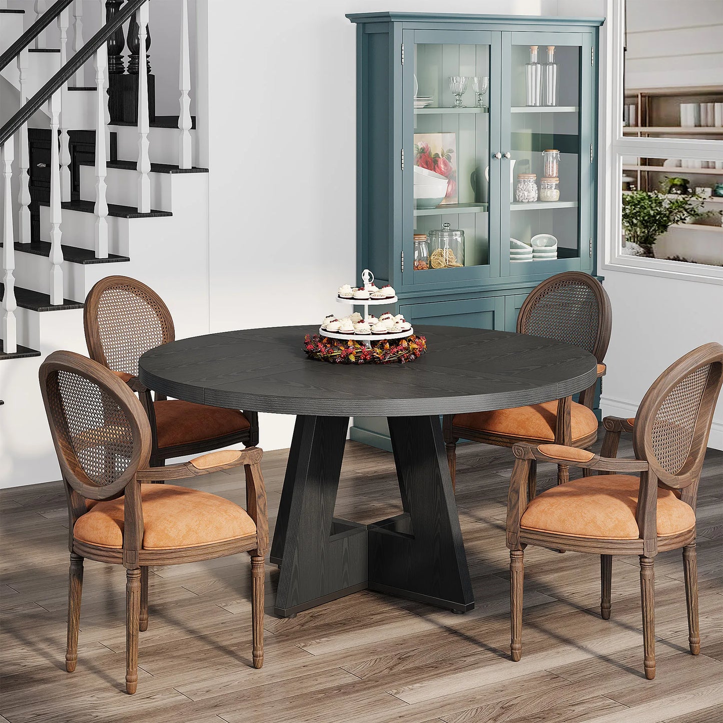 Tribesigns Round Dining Table for 4, 47 Inch Farmhouse Kitchen Table Small Dinner Table Kitchen Dinning Table for Dining Room