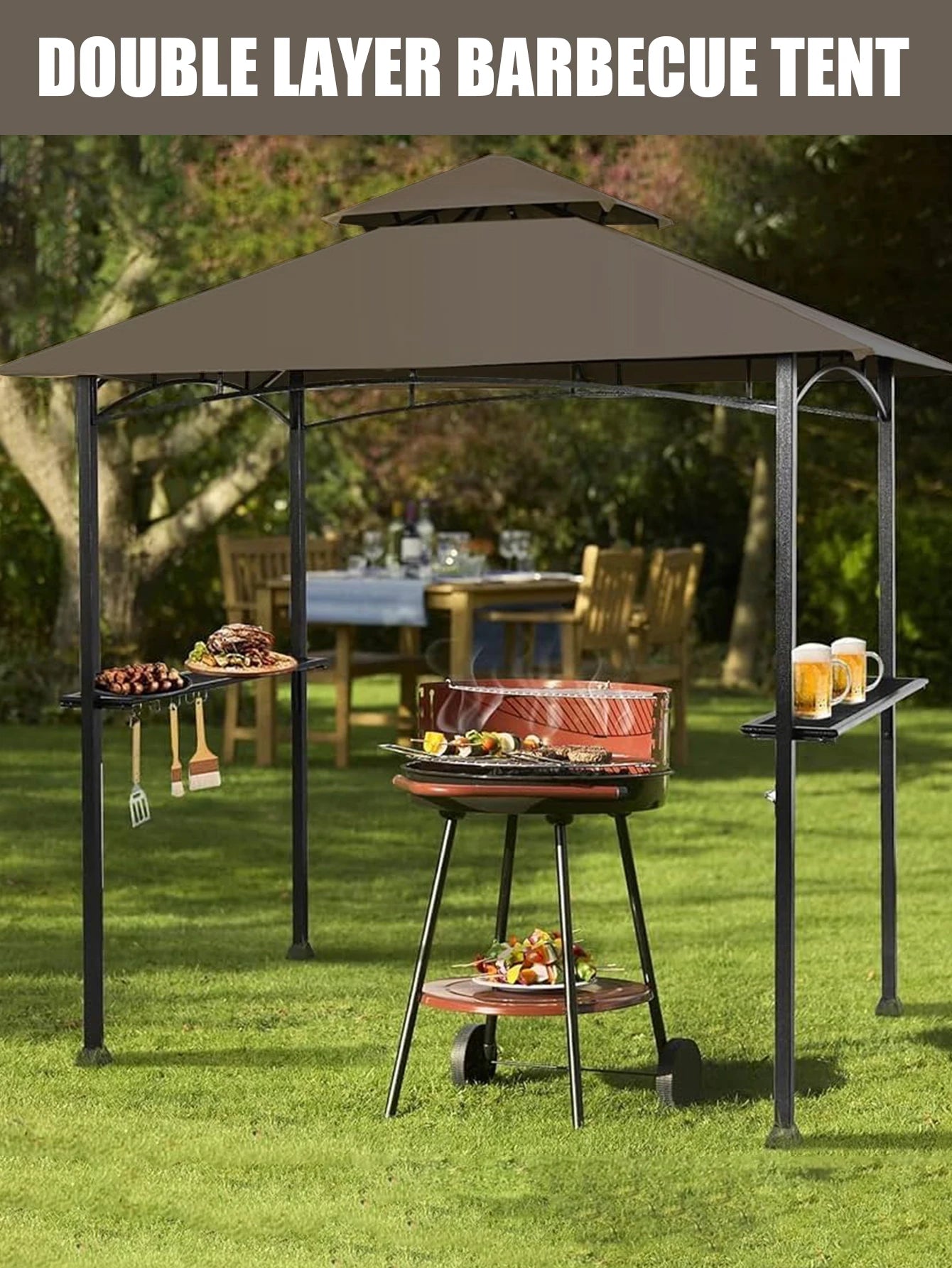 8x5ft BBQ Gazebo Replacement Canopy Double Layered Canopy, Barbecue Pavilion Ceiling