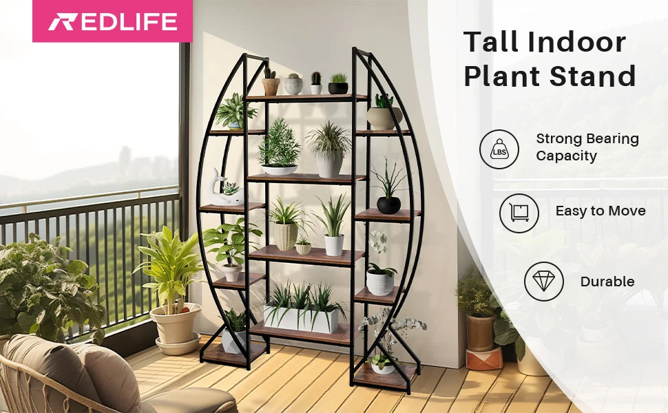 REDLIFE Large Plant Stand Indoor 70" ，Tall Plant Rack Display Shelves with Wheels Multiple for Garden Balcony Living Room Patio