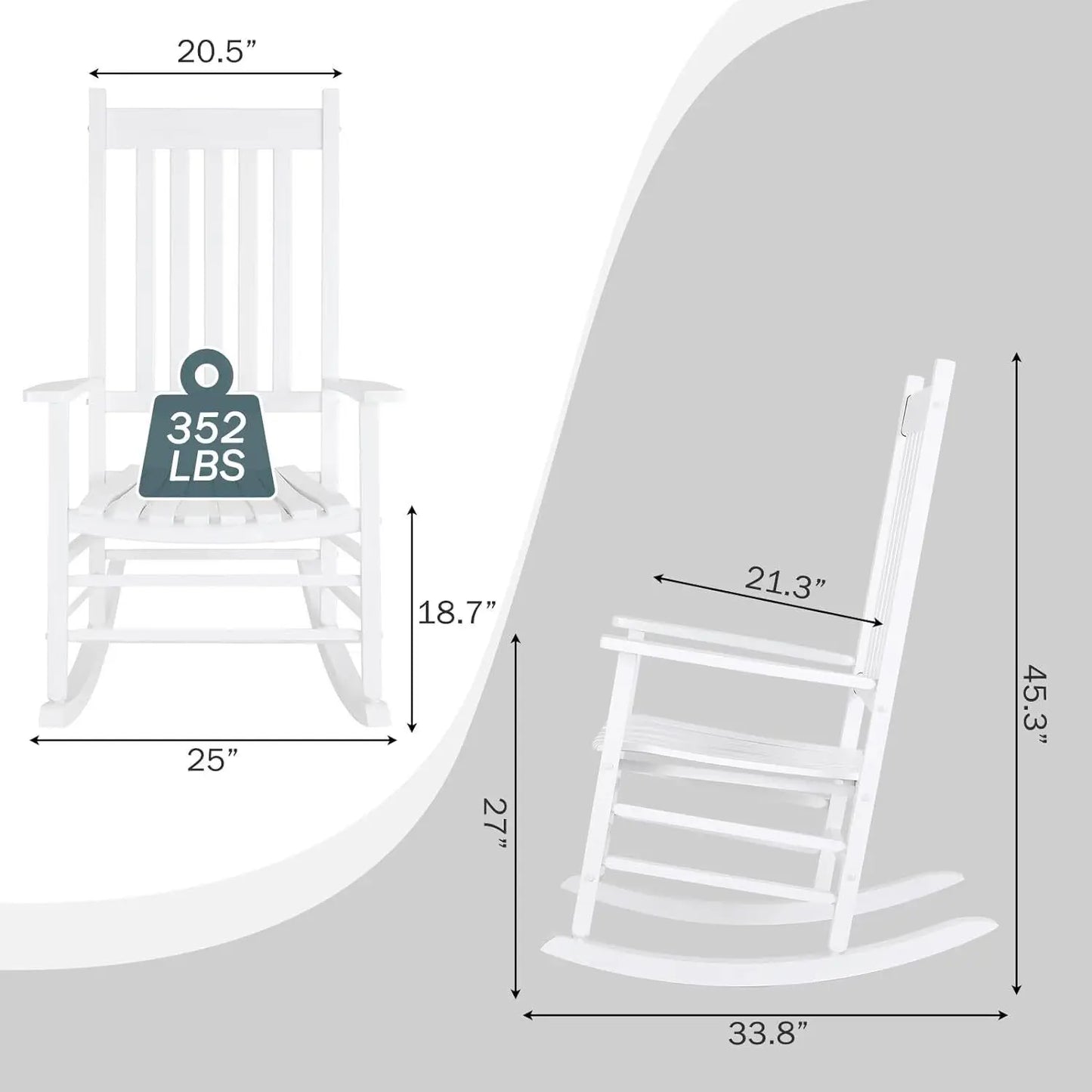 Homfa Wooden Rocking Chair Large Porch Rocker Furniture for Bedroom Living Room,Garden Chairs,Balcony Chairs Patio Adults Black