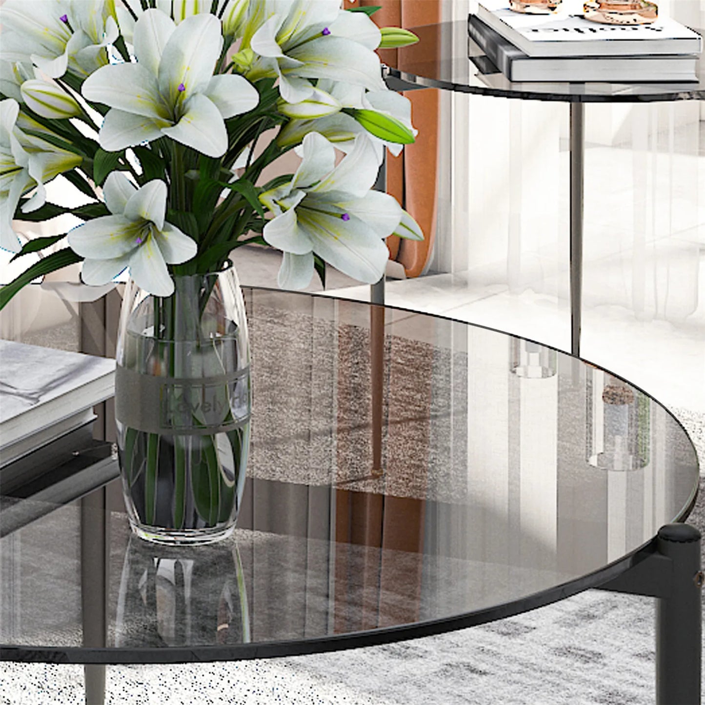 Round Coffee Side End Table Leisure Tempered Glass Side Table with Sleek Metal Legs