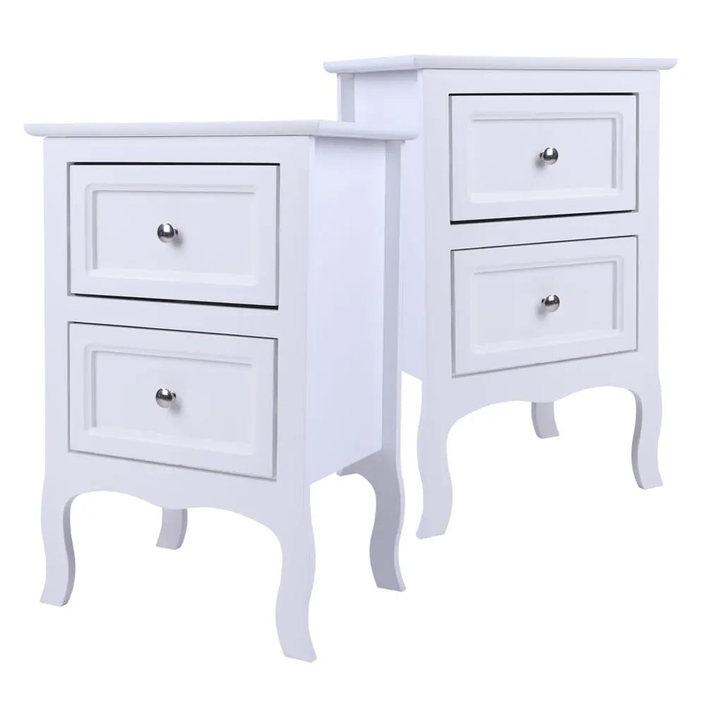 2pcs Country Style Nightstand 2-Tier Night Tables Large Size Bedside Table End Table White/Grey/Brown[US-W]