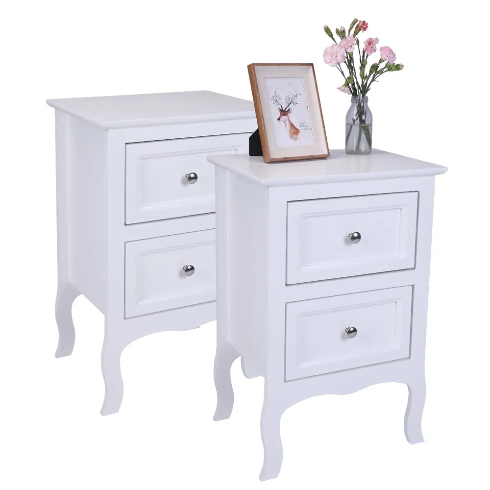 2pcs Country Style Nightstand 2-Tier Night Tables Large Size Bedside Table End Table White/Grey/Brown[US-W]