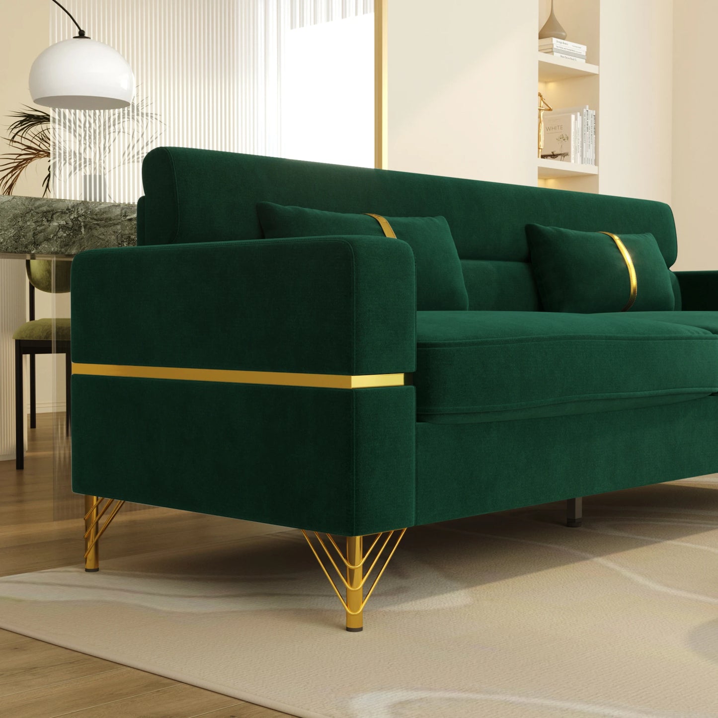 86 Inch Velvet Sofa with Gold Legs - Comfy Couch, Lounge Sofa, 3 Seater Couch - Luxury Velvet Couch for Living Room Décor