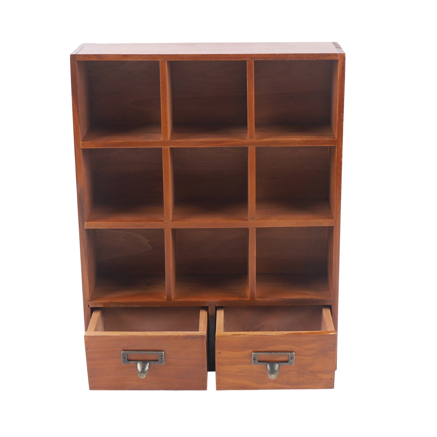 9-Cube 2 Drawers Pine Storage Organizer Display Cubby-style Shelf Brown