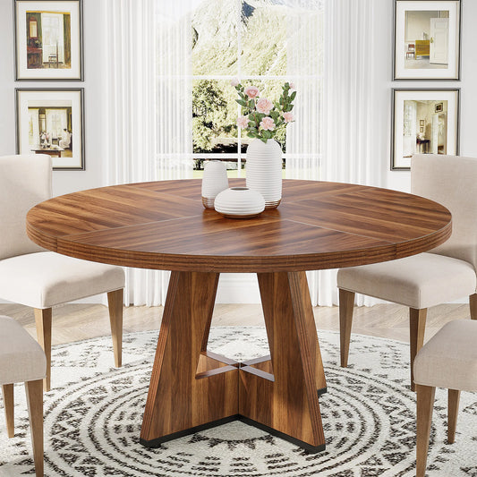 Tribesigns Round Dining Table for 4, 47 Inch Farmhouse Kitchen Table Small Dinner Table Kitchen Dinning Table for Dining Room