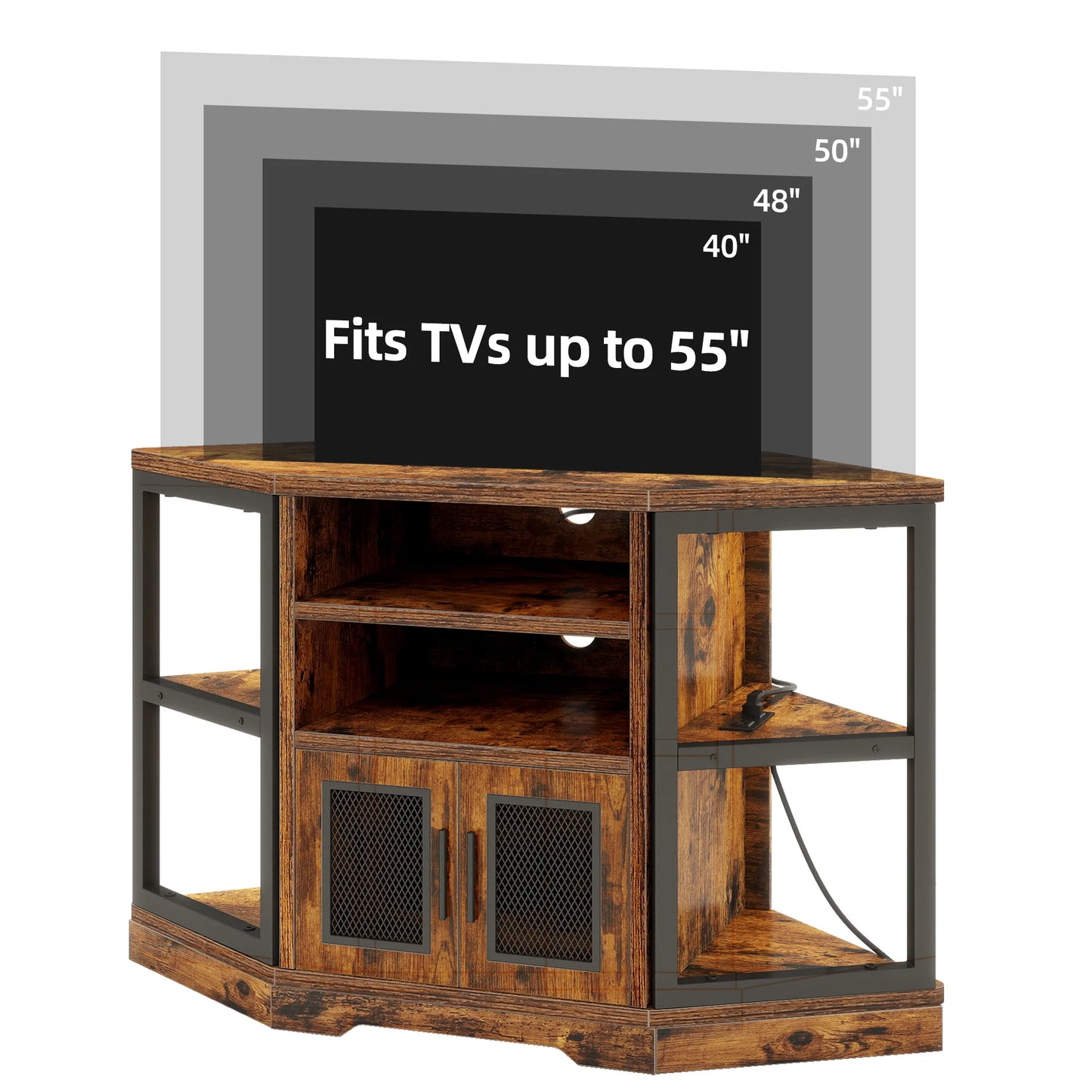 Corner TV Stand with Power Outlets For 55" TV Entertainment Center Media Console