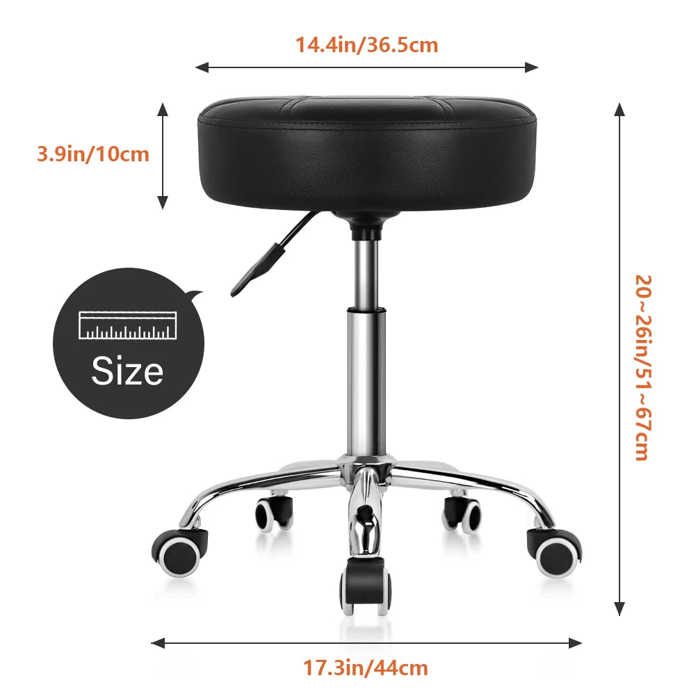 KKTONER Round Rolling Stool Chair PU Leather Height Adjustable Swivel Stool SPA Medical Salon Stools with Wheels