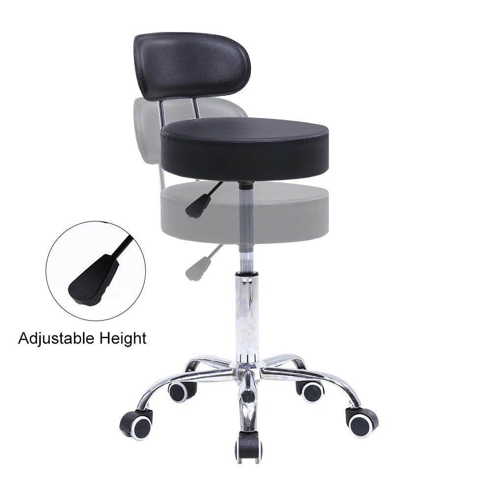 KKTONER PU Leather Rolling Stool with Mid Back Height Adjustable Office Computer Home Drafting Swivel Task Chair with Wheels