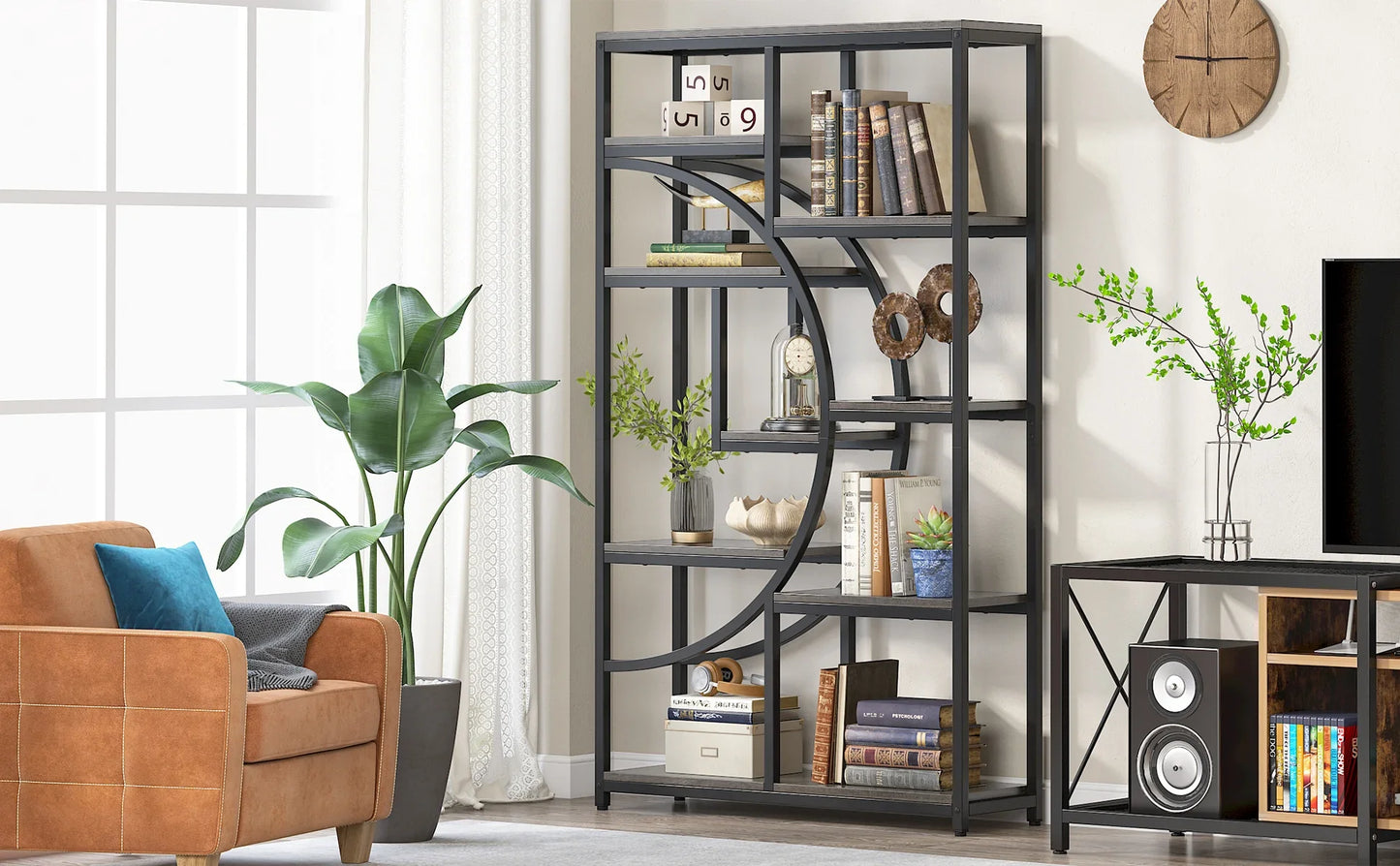 Tribesigns Bookshelf Industrial 5 Tier Etagere Bookcase, Freestanding Tall Bookshelves Display Shelf Storage Organizer