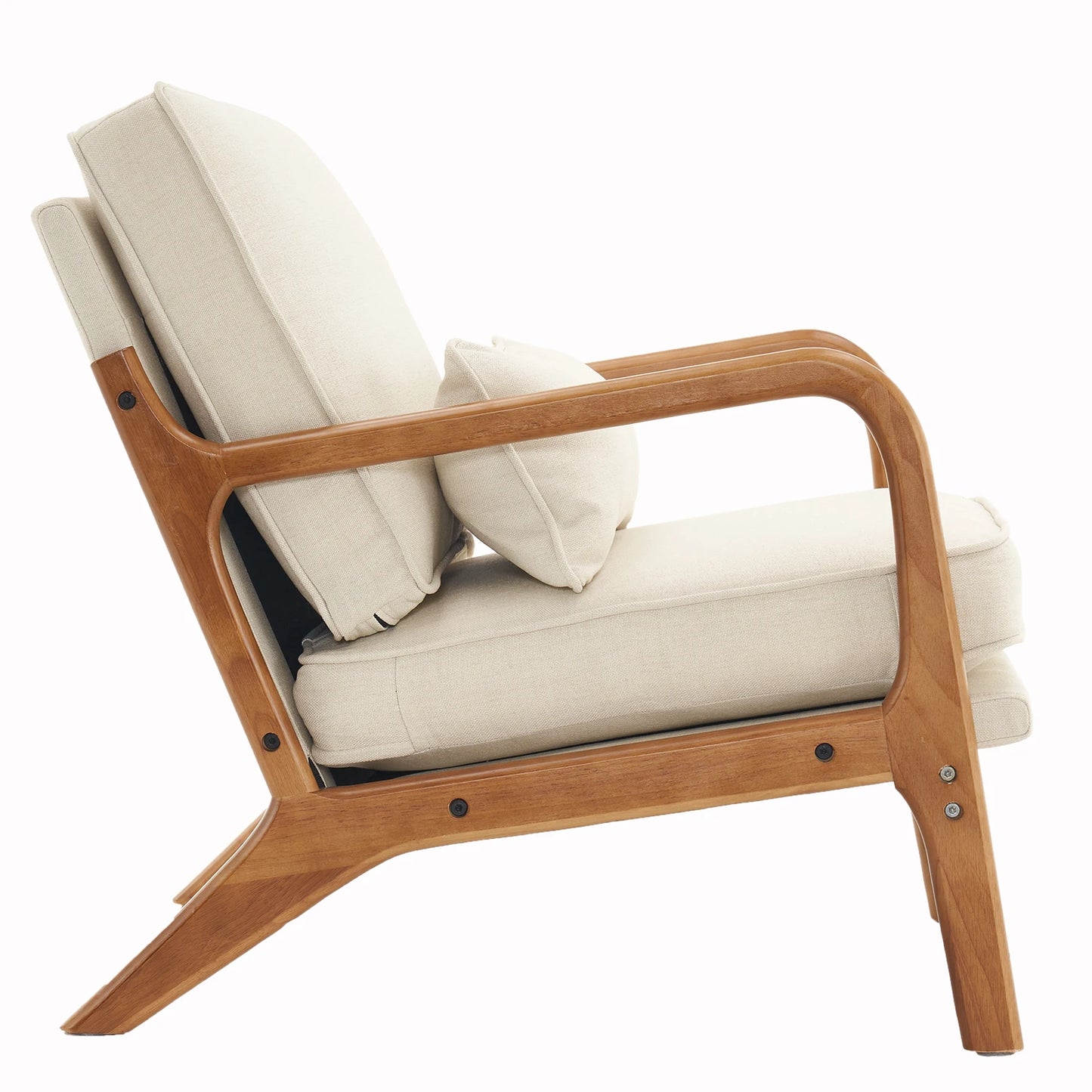 6 Colors Oak Armrest Upholstered Single Lounge Chair Indoor Lounge Chair Off-White[US-W]