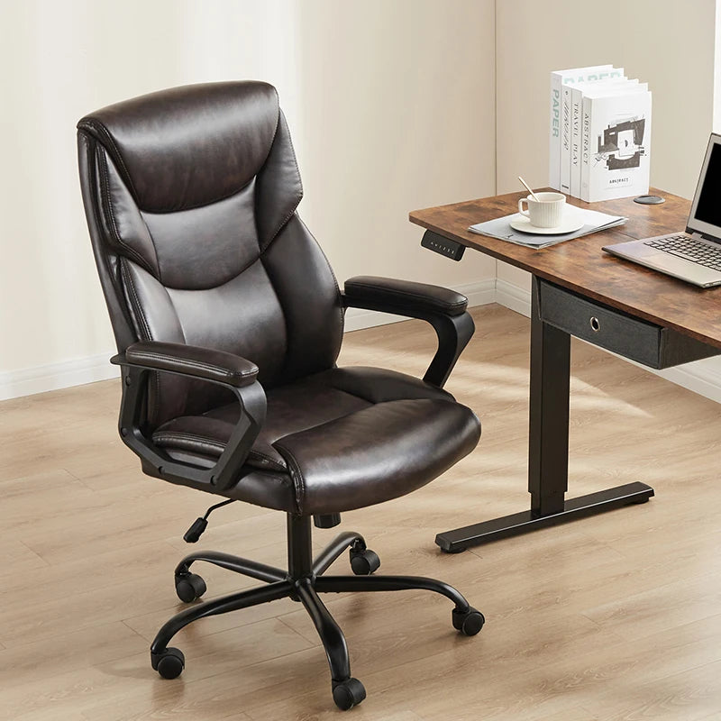 Sweetcrispy Home Office Chair Ergonomic PU Leather Desk Chair with Armrests On-Site