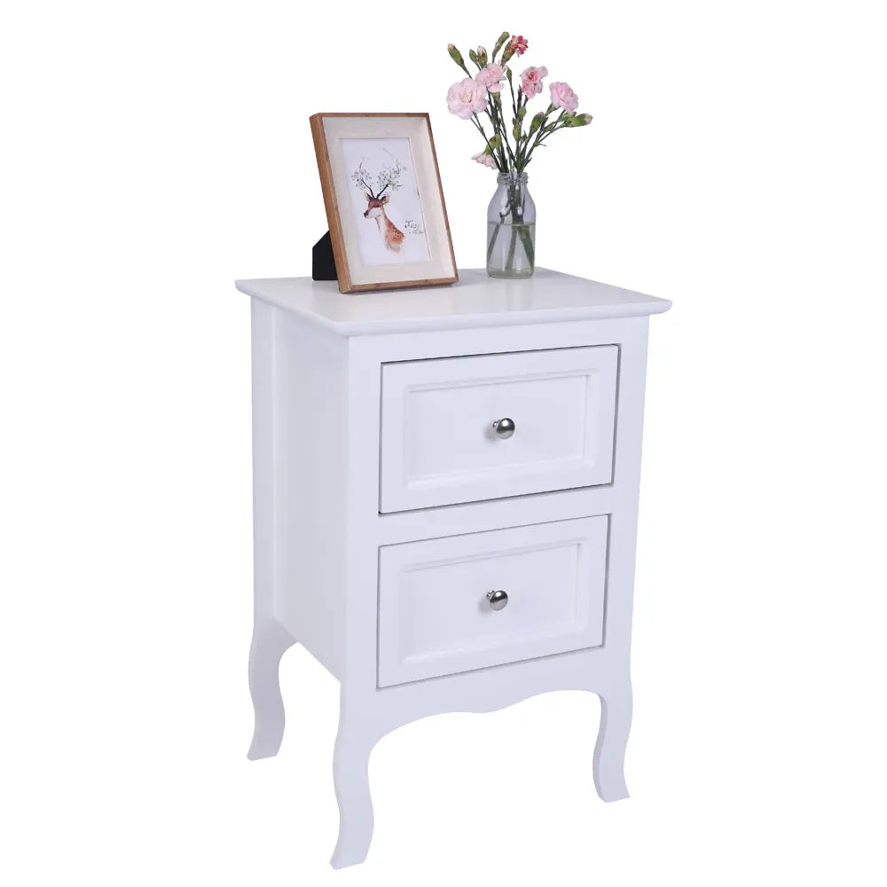 2pcs Country Style Nightstand 2-Tier Night Tables Large Size Bedside Table End Table White/Grey/Brown[US-W]