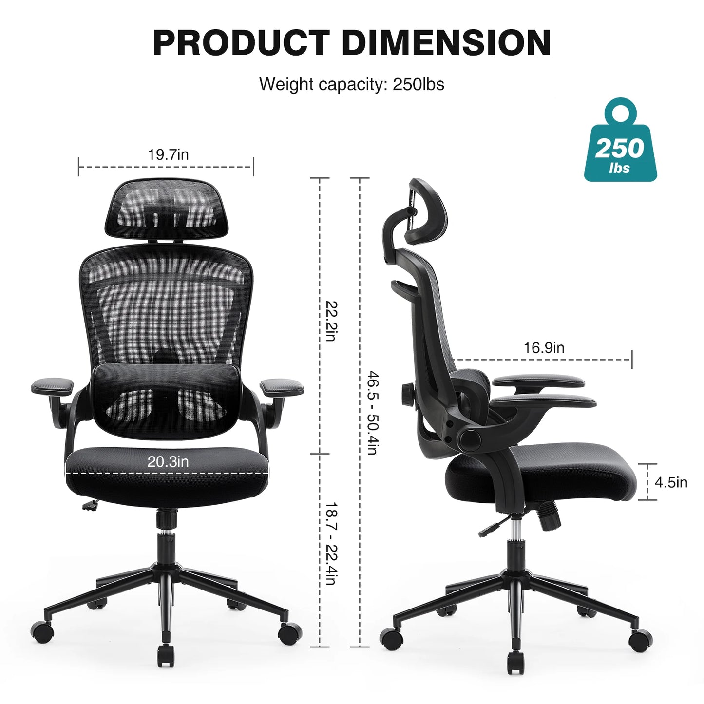 JHK Ergonomic Mesh Adjustable Lumbar Support Office Chair 120°Tilt High Back Comfortable Computer Chair with Soft Flip Up Arms