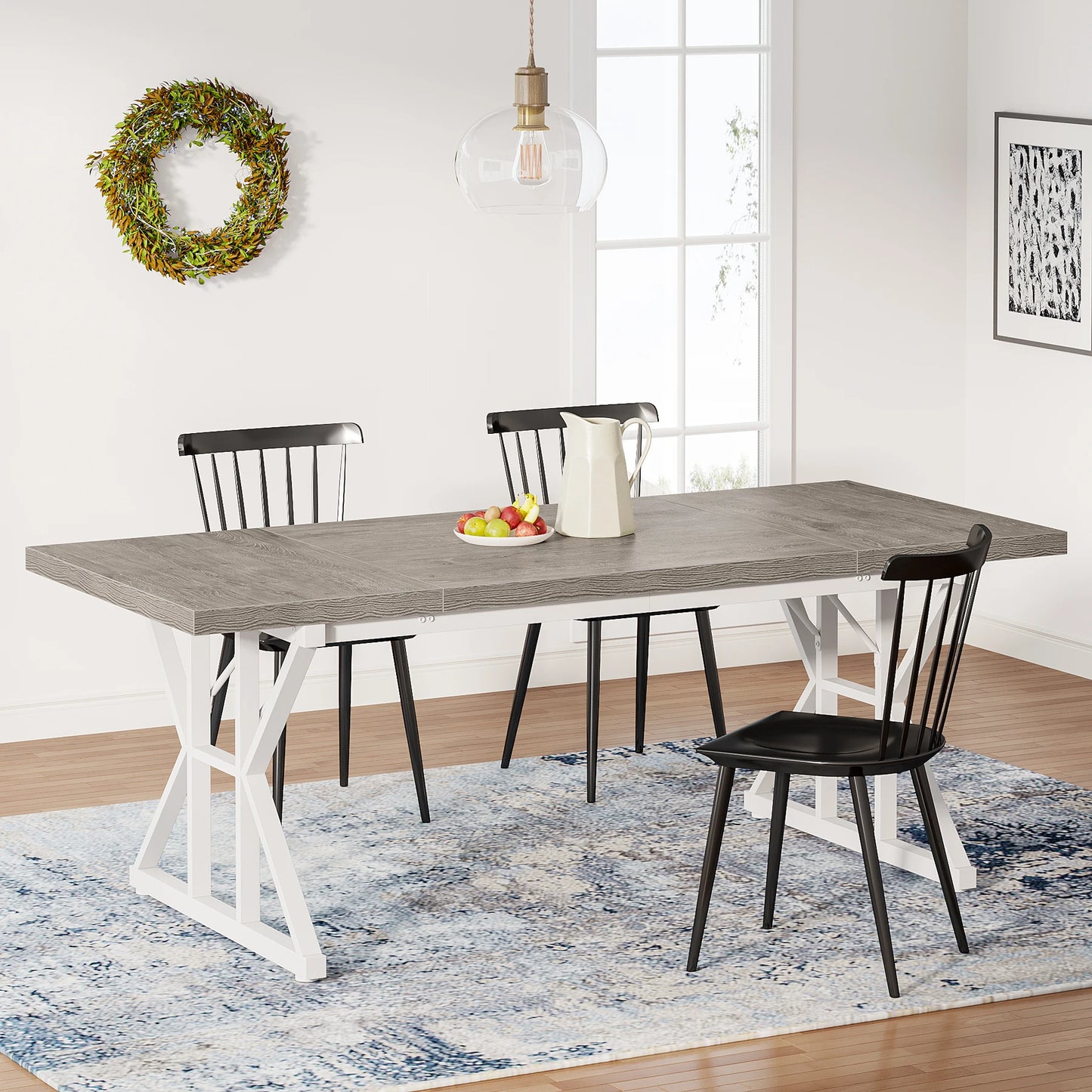 Tribesigns Dining Table for 6 People, 70.8-Inch Rectangular Wood Dining Table, Rustic Kitchen Table with Heavy Duty Metal Legs