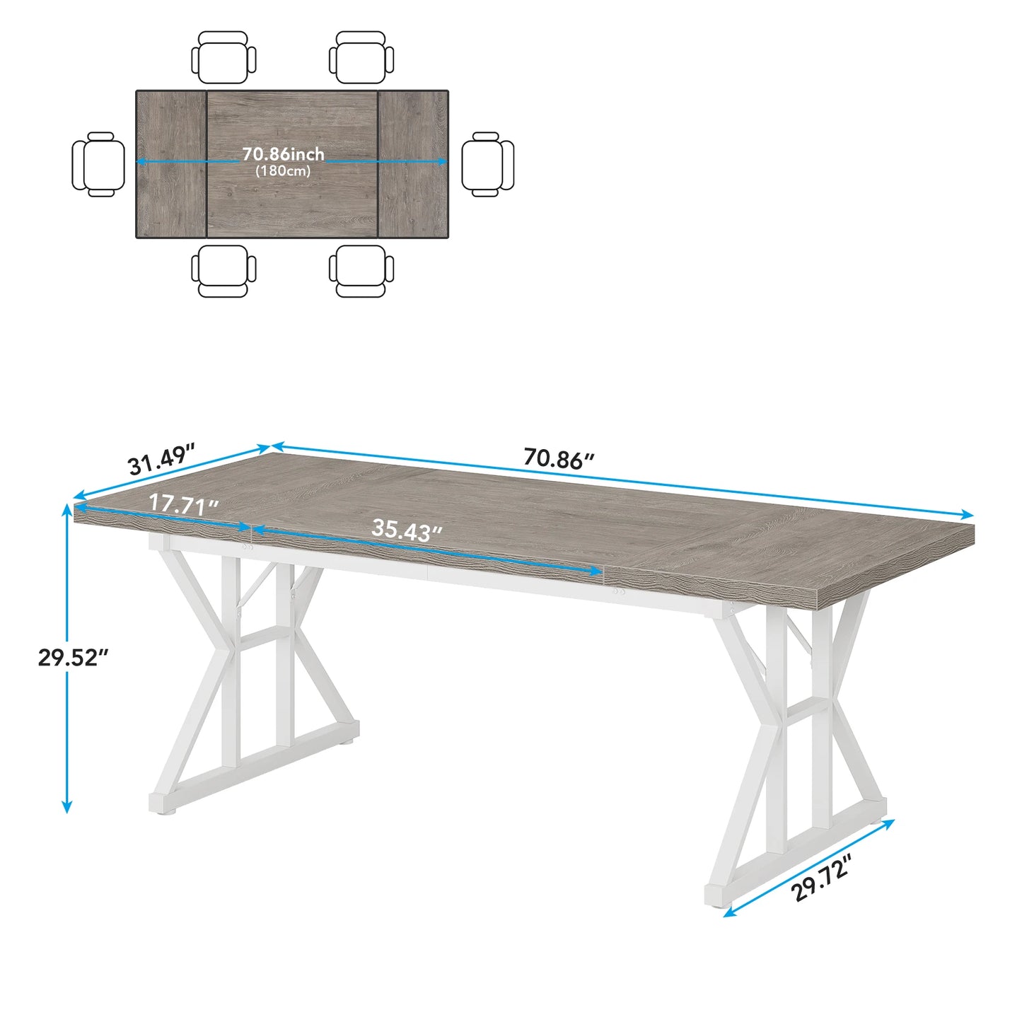 Tribesigns Dining Table for 6 People, 70.8-Inch Rectangular Wood Dining Table, Rustic Kitchen Table with Heavy Duty Metal Legs