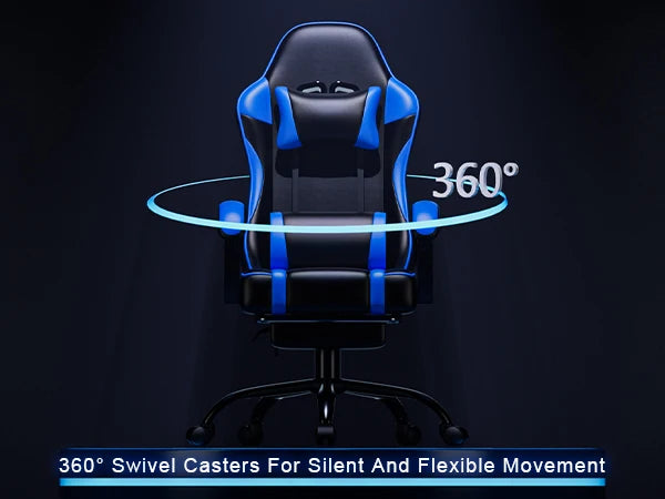 Gaming Chair with Footrest, PU Leather Video Game Chairs for Adults, Reclining Gamer Chair Office Desk Chair