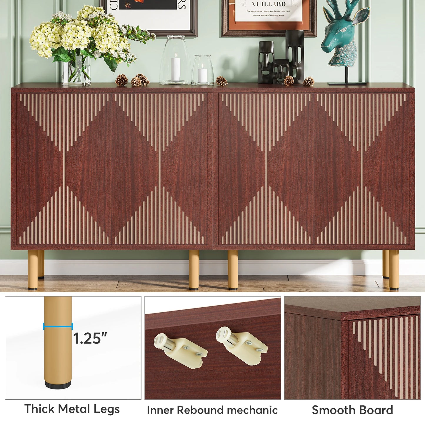 Tribesigns Modern Natural Storage Cabinet, Freestanding Floor Cabinet, 59 inches Sideboard, Wood Buffet Cabinet