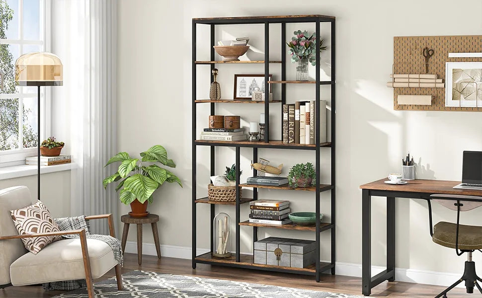 Tribesigns 79 Inches Bookcase with Open Shelves, 9-Tier Industrial Bookshelf, 10 Cubes Etagere Storage Shelves Display Shelf