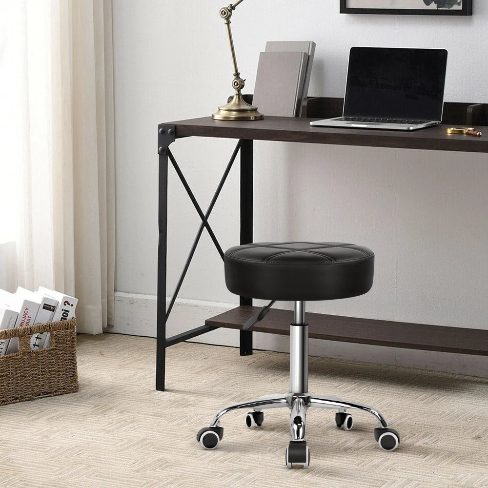 KKTONER Round Rolling Stool Chair PU Leather Height Adjustable Swivel Stool SPA Medical Salon Stools with Wheels